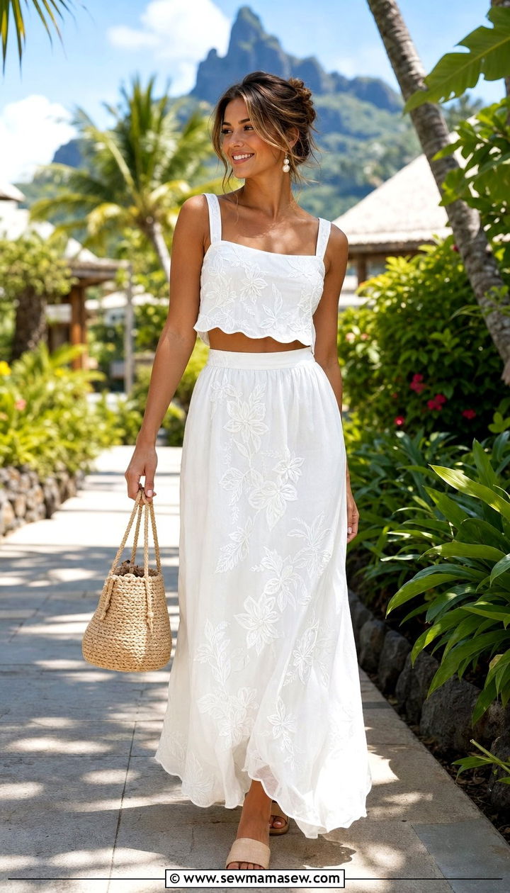 White Floral Print Two Piece Set for Bora Bora - 35 Bora Bora outfit ideas