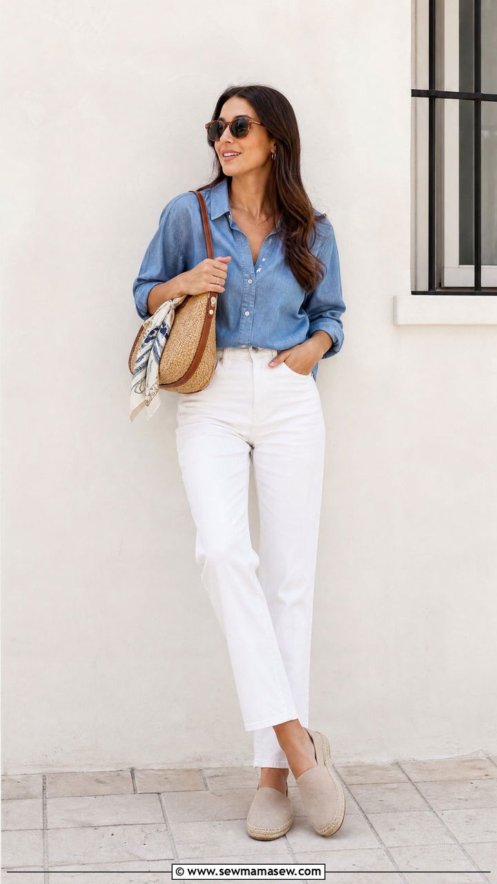 White Jeans And Raffia Shoulder Bag - 25 Raffia bag outfit ideas summer