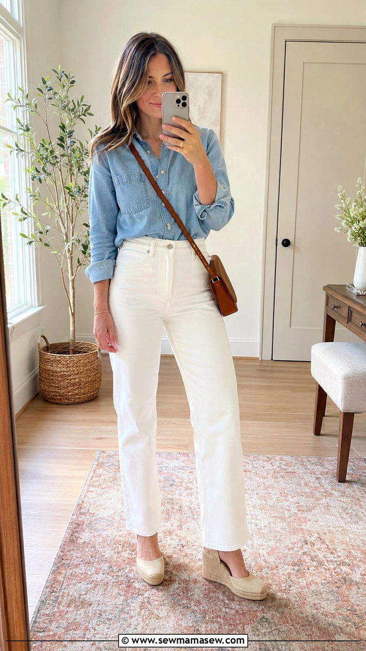 White Jeans And Wedge Espadrilles Outfit - 30 Spring outfits with wedges