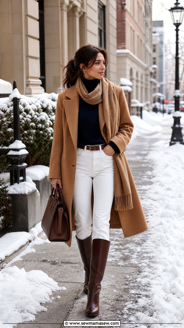 White Jeans With Camel Coat Winter Outfit - 25 Old money outfit ideas Ralph Lauren