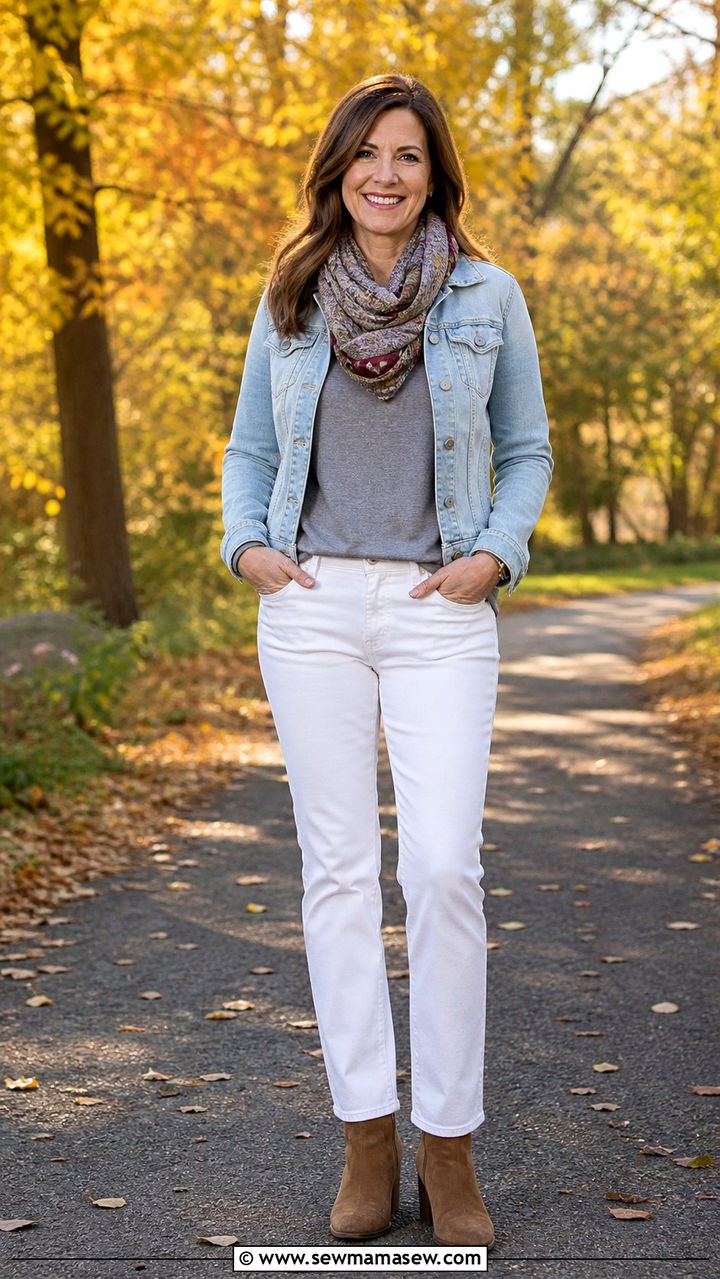 White Jeans With Denim Jacket And Ankle Boots - 40 casual white jeans outfits
