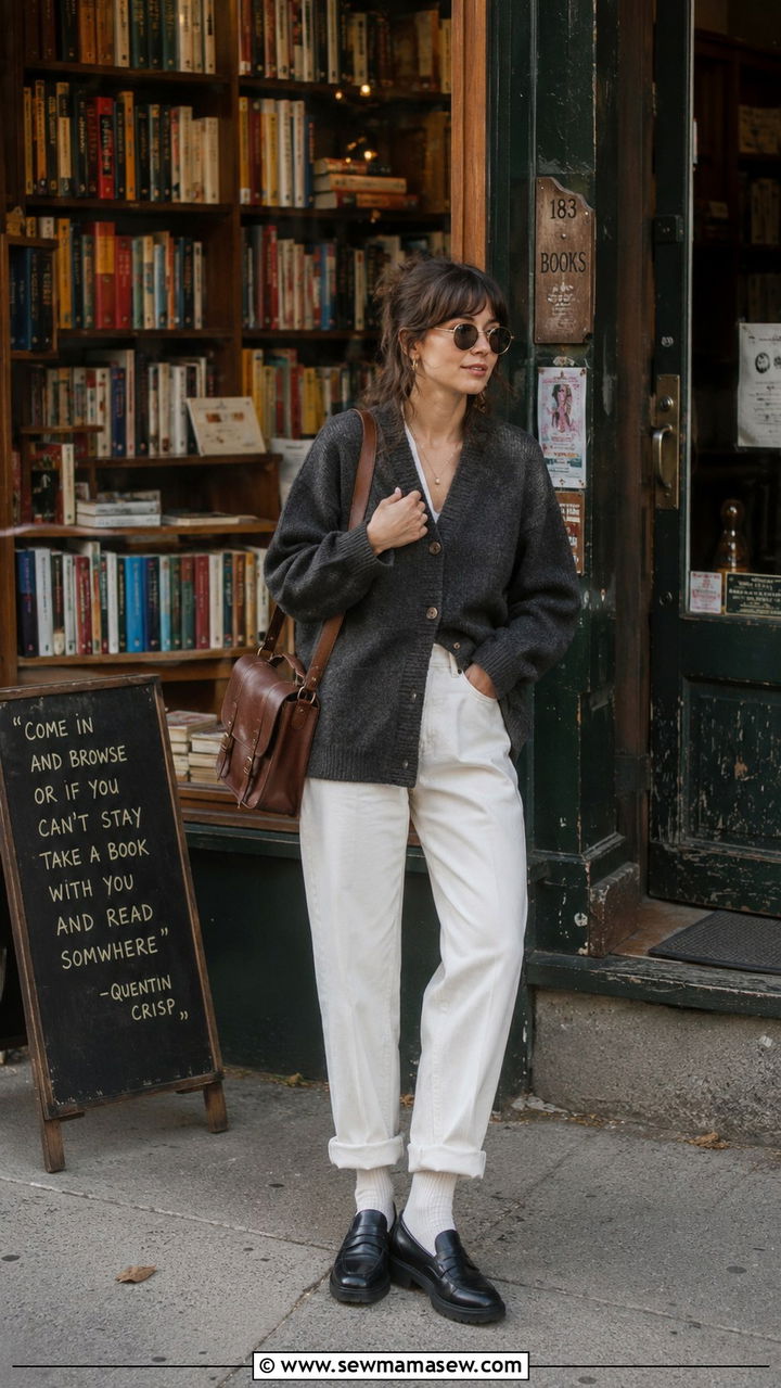 White Jeans With Grandpa Cardigan Outfit - 25 White jeans outfit ideas with a cardigan