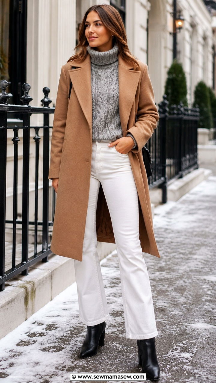 White Jeans With Gray Cable Knit Sweater Outfit - 25 White jeans outfit ideas with a sweater