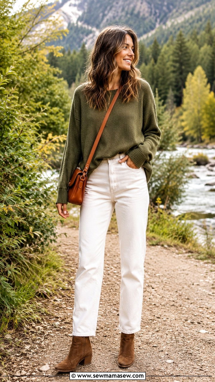 White Jeans With Green Sweater Outfit - 25 White jeans outfit ideas with a sweater