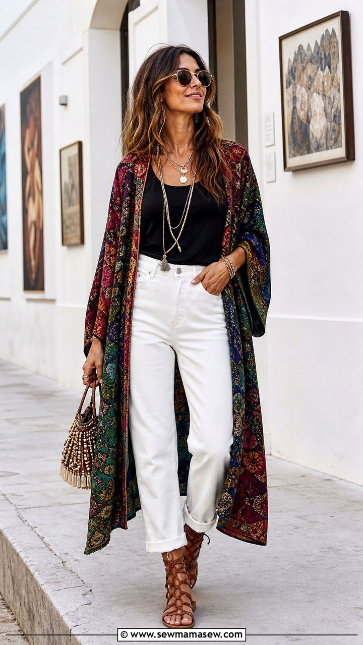White Jeans With Kimono And Tank Top - 40 casual white jeans outfits