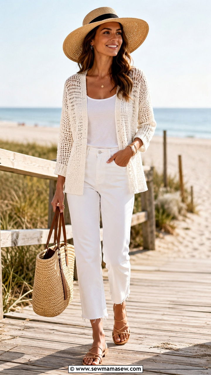 White Jeans With Lightweight Summer Cardigan - 25 White jeans outfit ideas with a cardigan