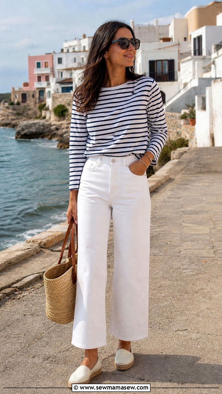 White Jeans With Striped Breton Top And Espadrilles - 40 casual white jeans outfits