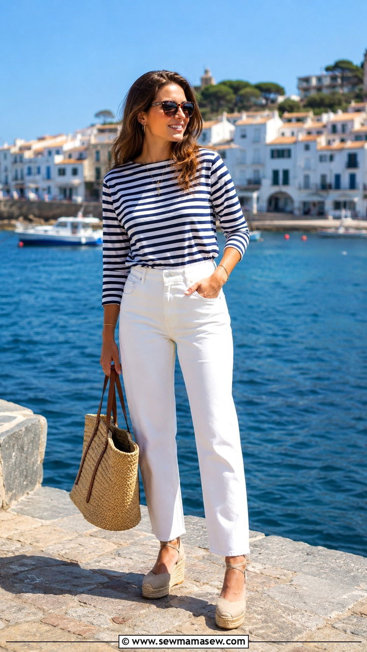 White Jeans With Striped Top And Espadrilles - 30 Spring outfits with white jeans