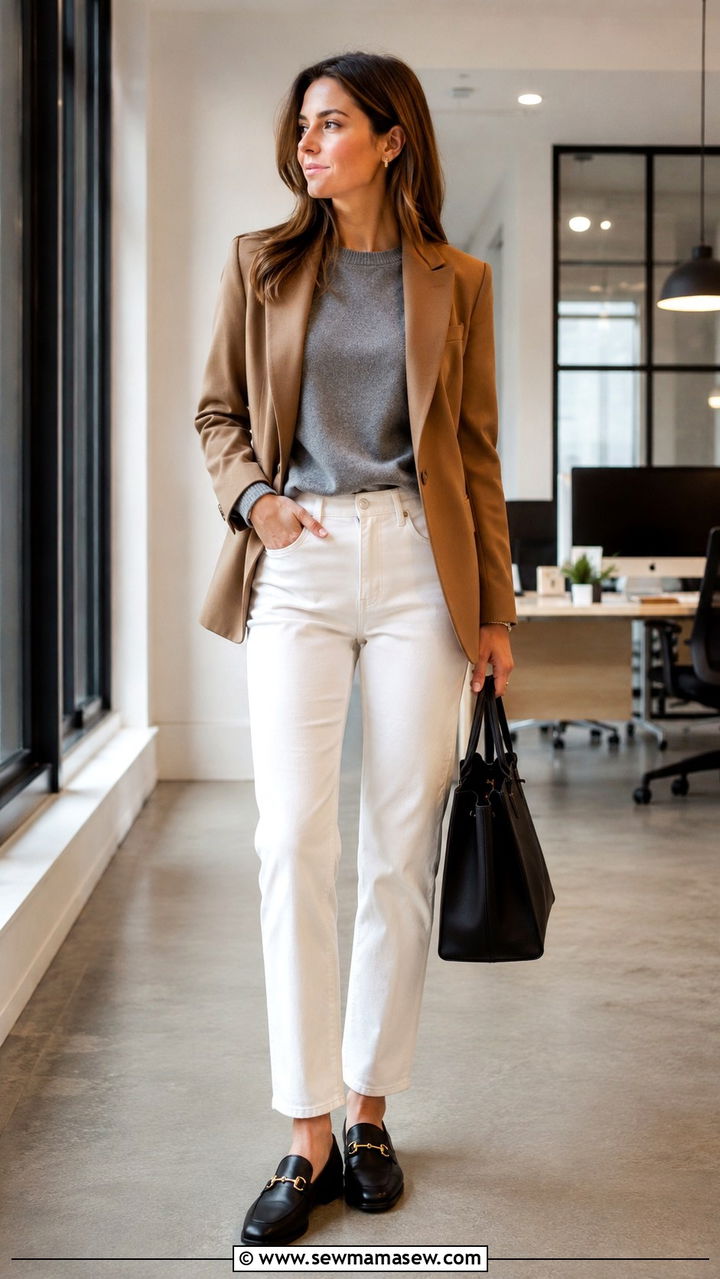 White Jeans With Sweater and Blazer Outfit - 25 White jeans outfit ideas with a sweater
