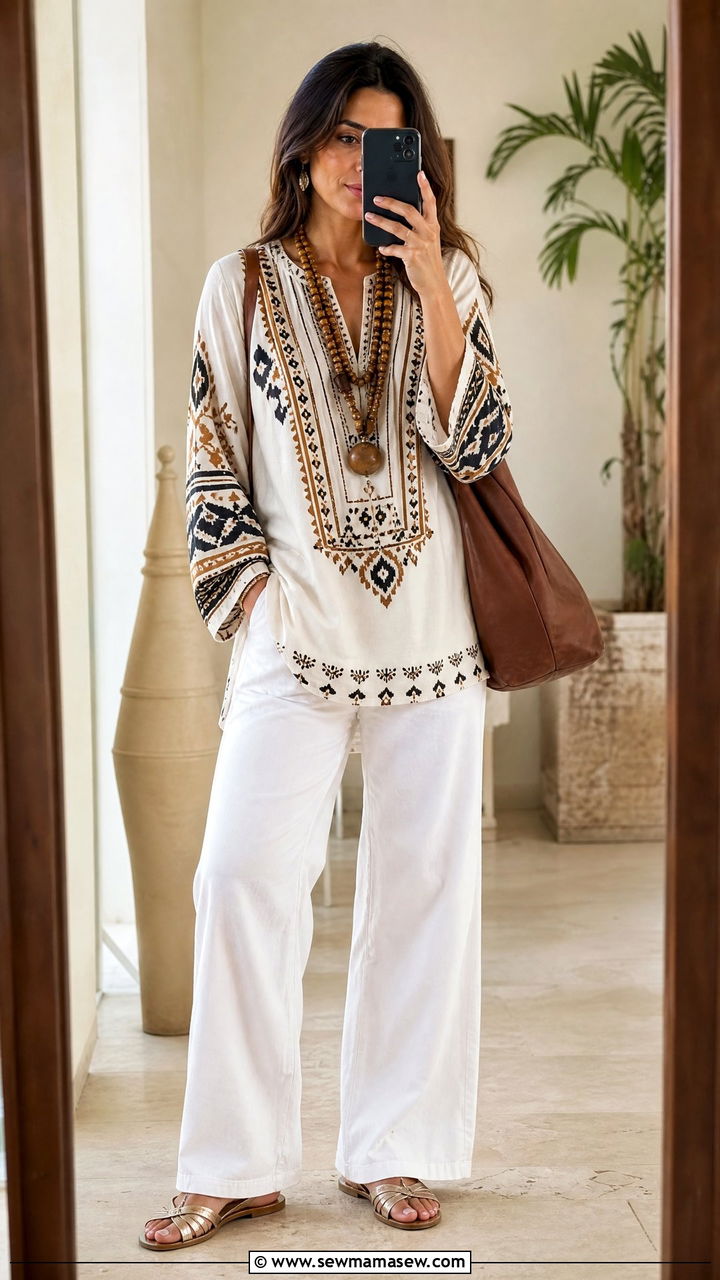 White Jeans With Tribal Print Tunic - 35 Luxor outfit ideas