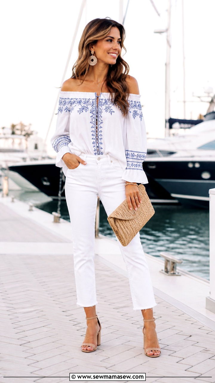 White Jeans and Breezy Blouse Aruba - 40 What to wear in Aruba
