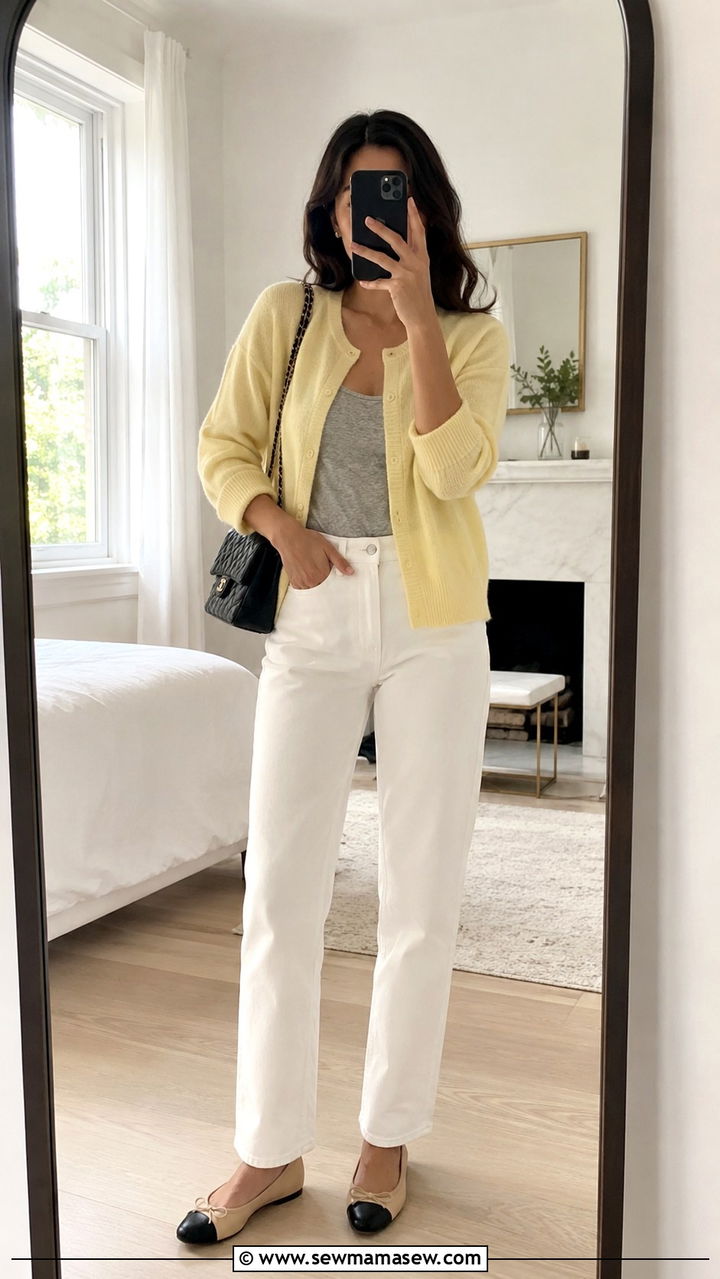 White Jeans and Butter Yellow Cardigan - 25 May outfits for women