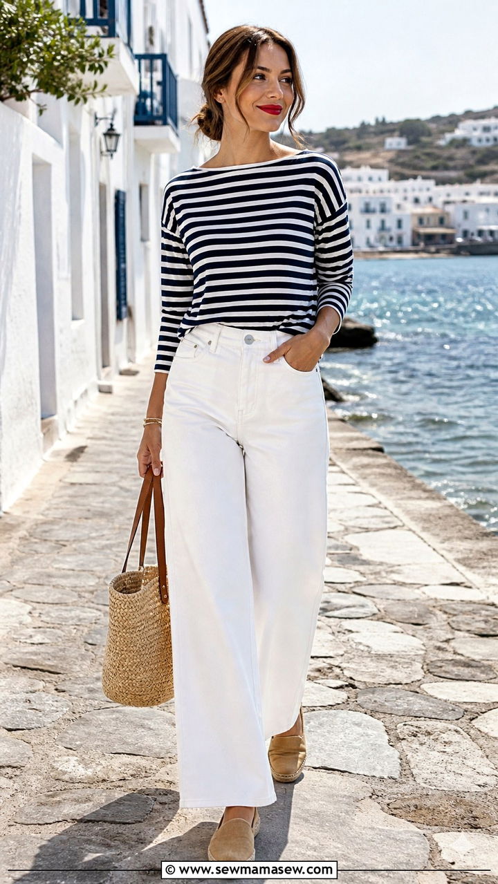 White Jeans and Navy Striped Top Outfit - 40 Casual summer outfits