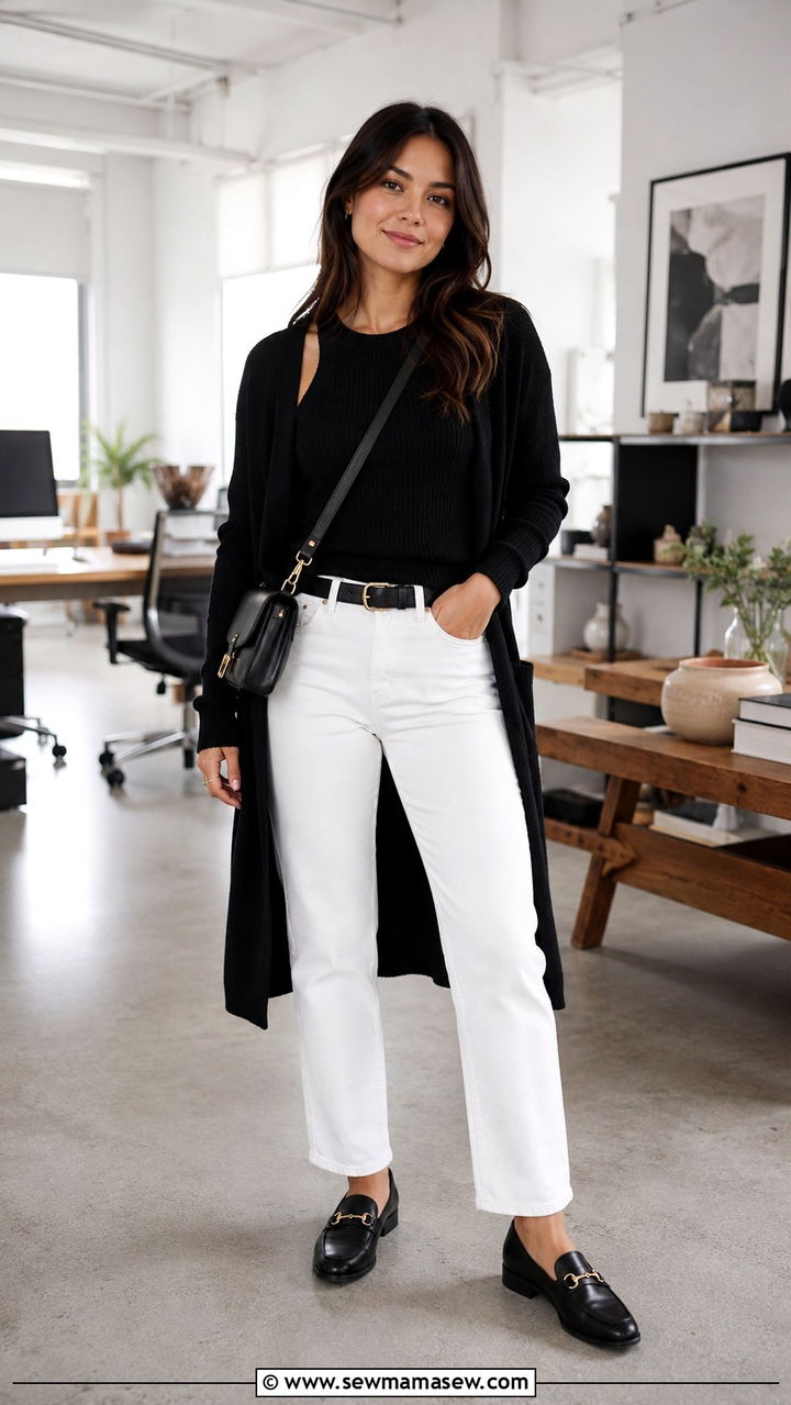 White Jeans with Black Top Outfit - 30 Business casual outfits for Mondays