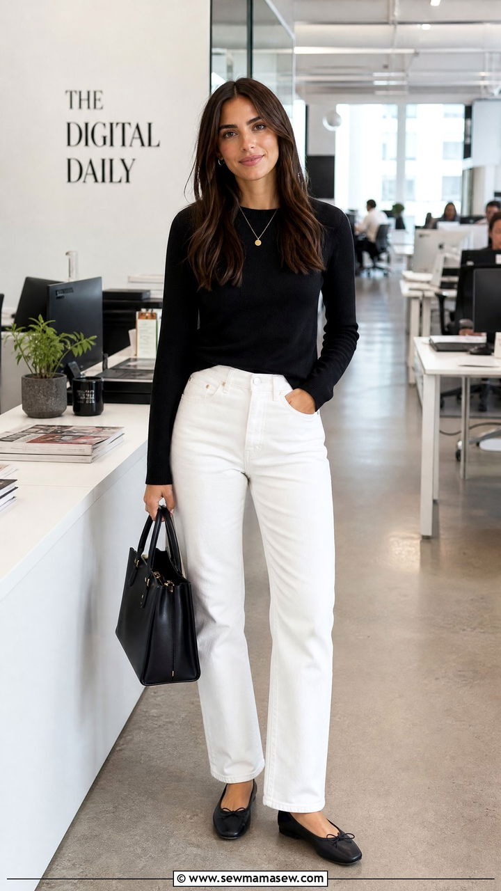 White Jeans with Black Top - 25 Journalist outfit ideas