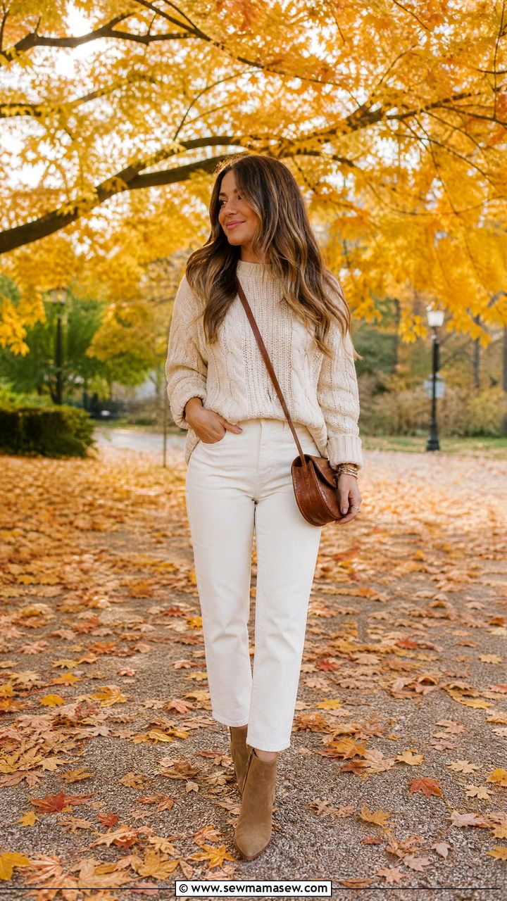 White Jeans with Chunky Knit Sweater Outfit - 35 How to style white jeans