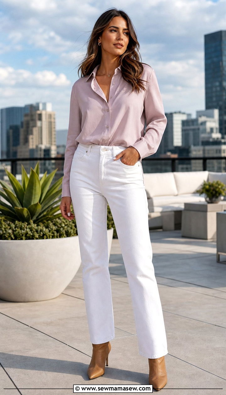 White Jeans with Pointed Toe Boots Outfit - 25 summer boots outfit ideas