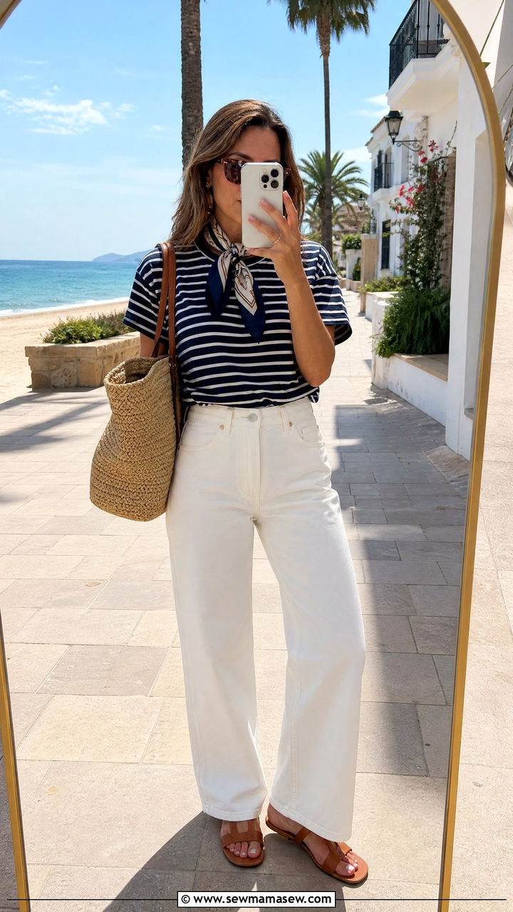 White Jeans with Striped Top and Sandals - 35 How to style white jeans