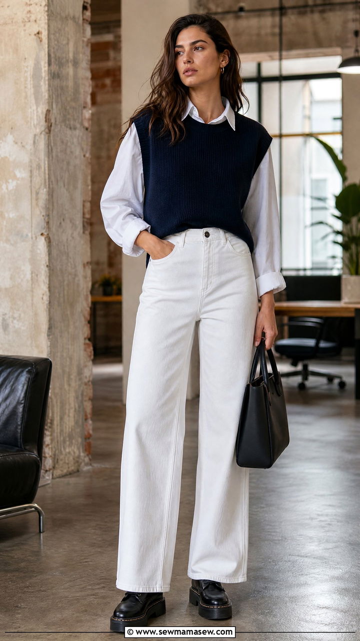 White Jeans with Sweater Vest Outfit - 35 How to style white jeans