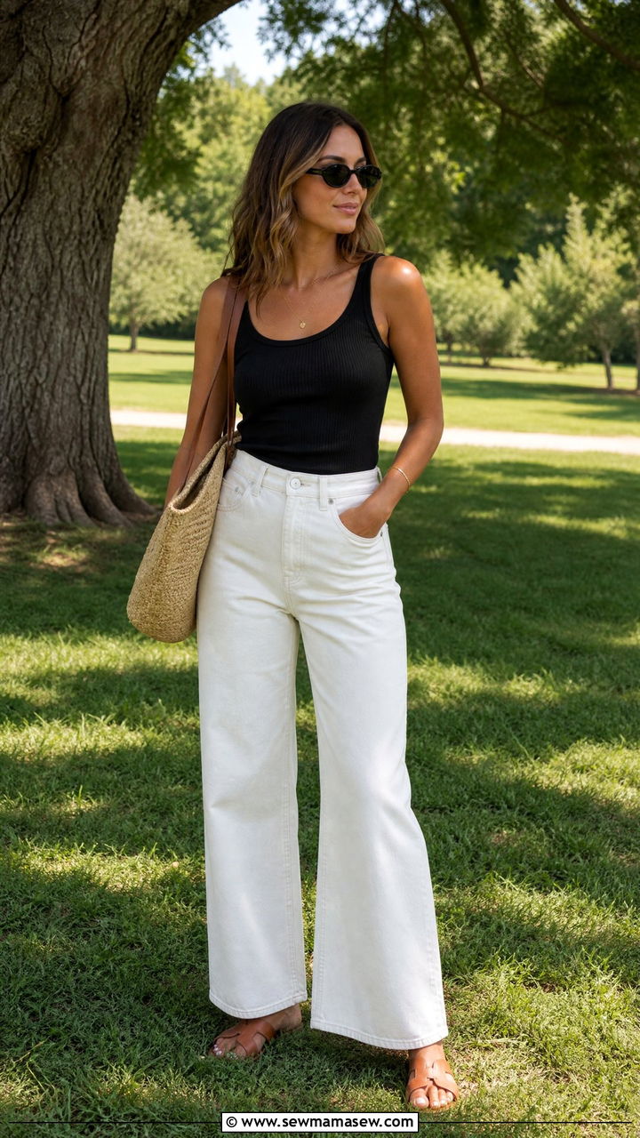 White Jeans with Tank Top and Slides - 35 How to style white jeans
