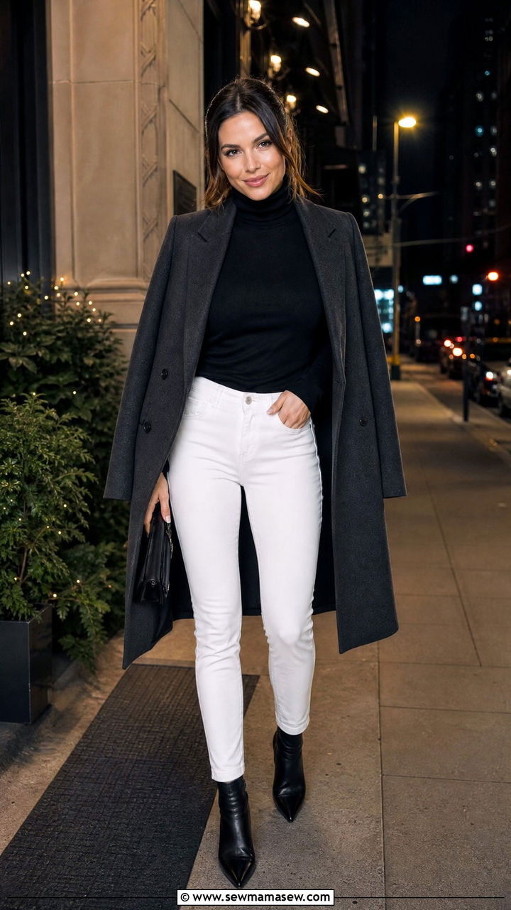 White Jeans with Turtleneck and Ankle Boots - 35 How to style white jeans