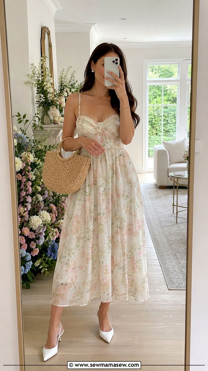 White Kitten Heels with Flowy Midi Dress - 20 How to style kitten heels