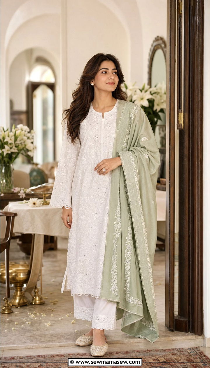 White Kurta Pajama with Embroidered Juttis - 25 Eid al Fitr outfit ideas 2026