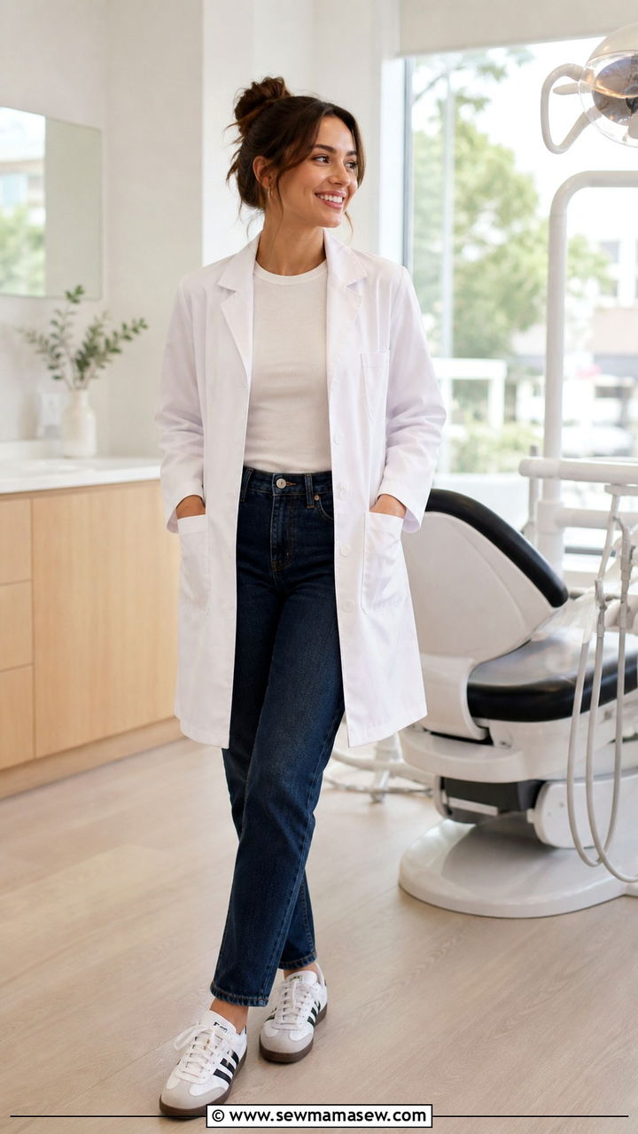 White Lab Coat With Jeans And Sneakers - 40 Dentist outfit ideas