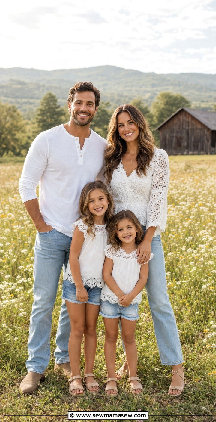 White Lace And Light Wash Jeans Family Photo Outfits Spring 2026 - 25 Family photo outfit ideas spring 2026