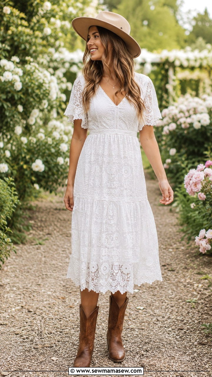 White Lace Dress With Western Hat - 25 Western outfit ideas with hat