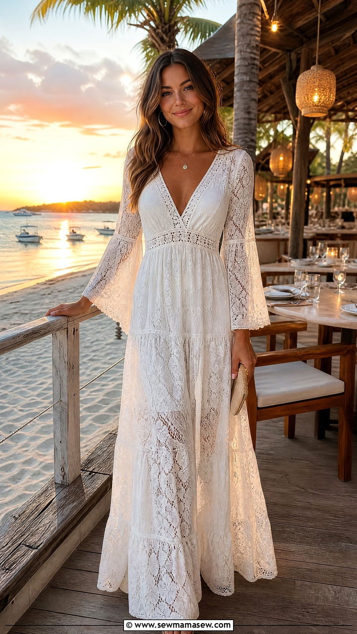 White Lace Maxi Dress for Mauritius Resort Dinner - 35 Mauritius outfit ideas