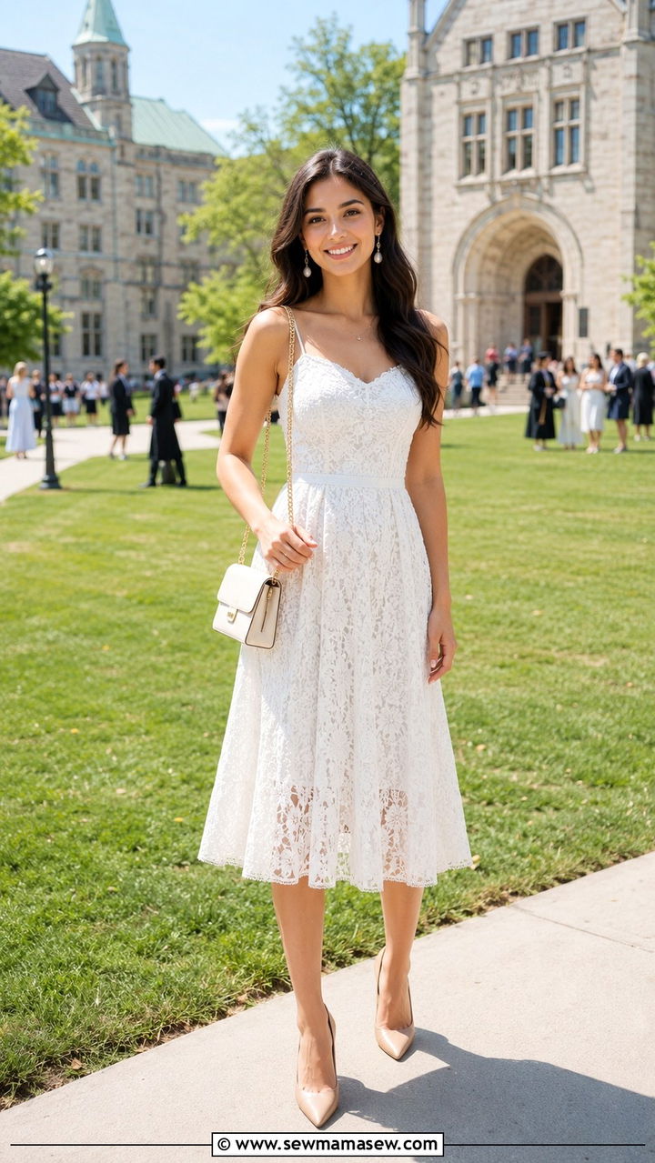 White Lace Midi Dress Graduation Outfit - 30 chic graduation outfits for women