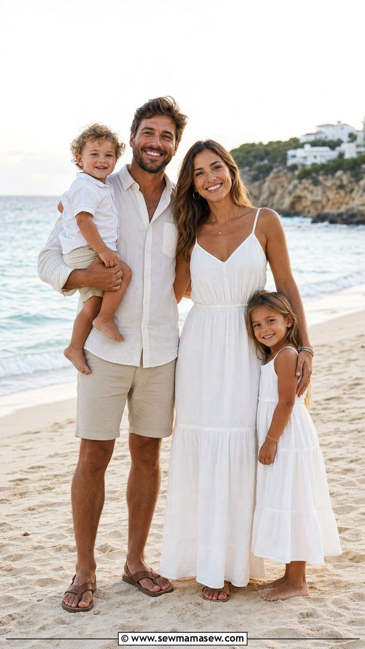 White Linen Beach Family Photo Outfit - 25 family photo outfits inspo
