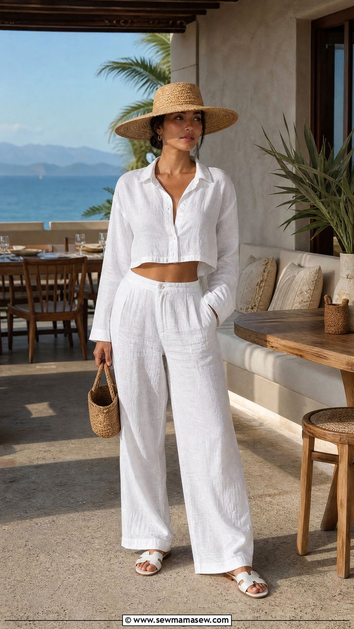 White Linen Co Ord Set and Straw Hat - 35 Mexico summer outfit ideas