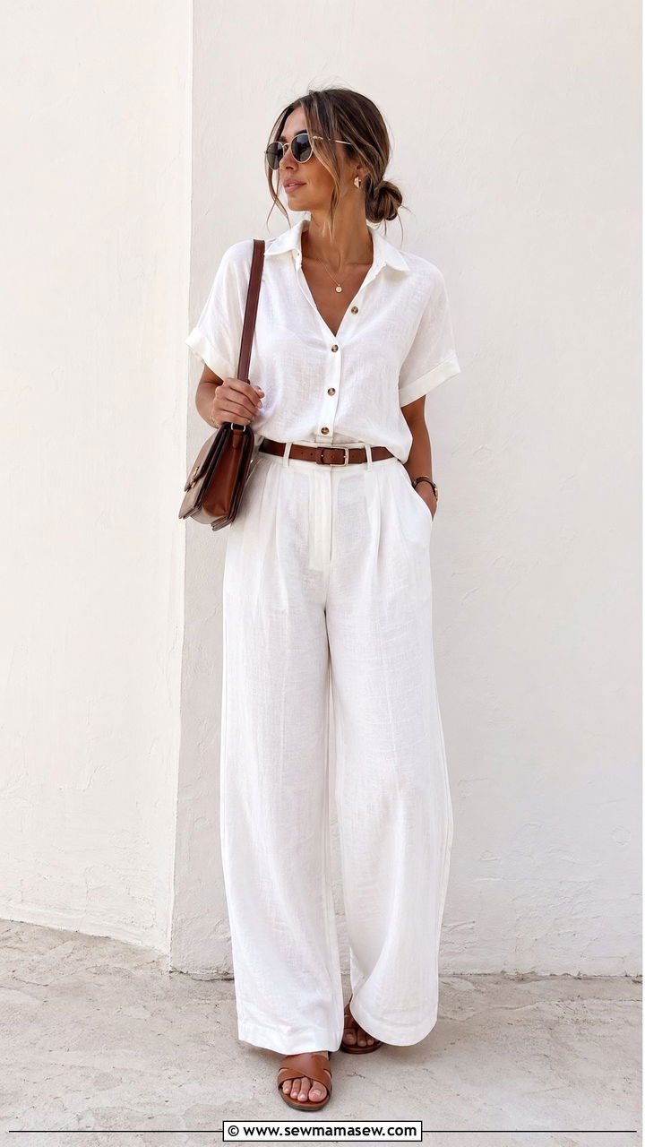 White Linen Co Ord Set with Flat Sandals - 35 Dressy summer outfits