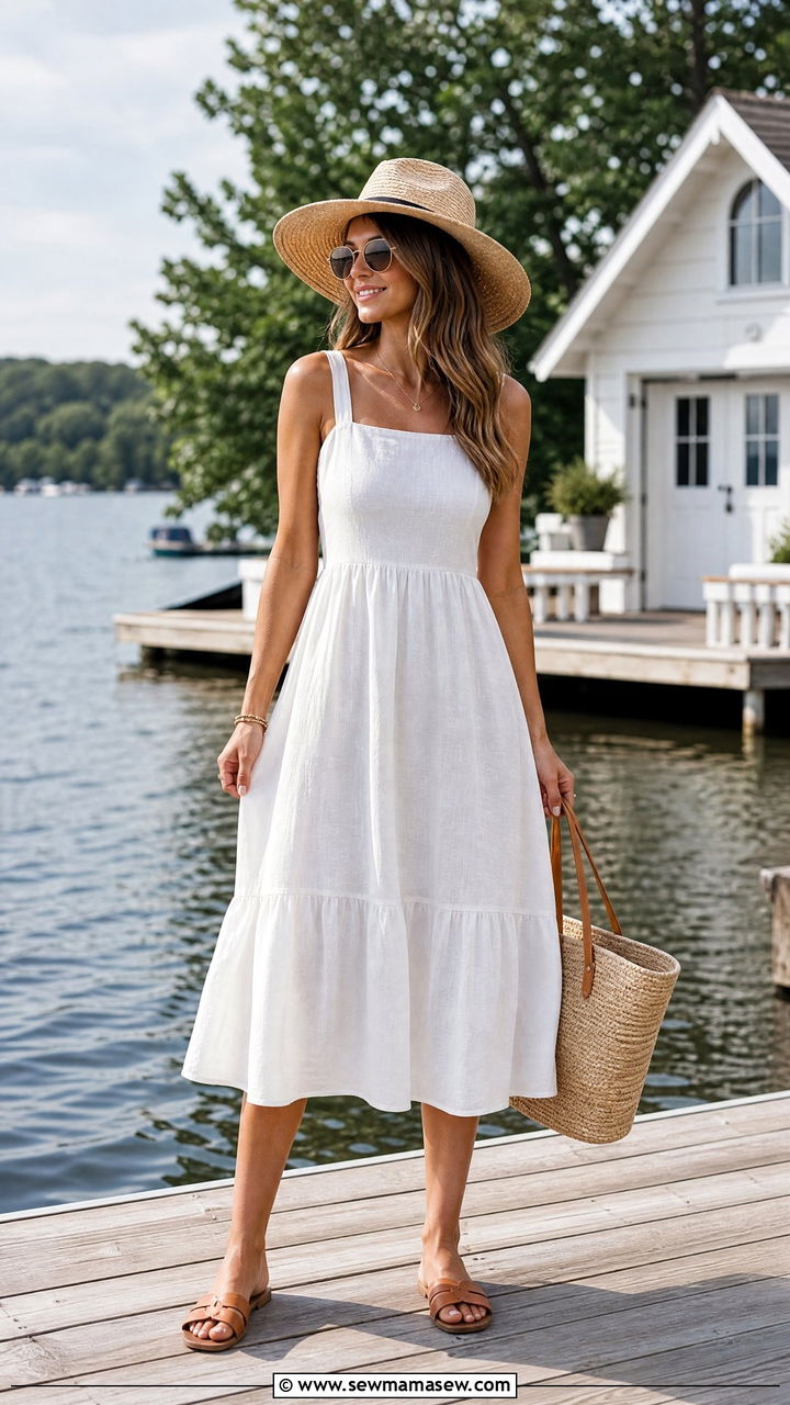 White Linen Dress With Sandals Lake House Outfit - 35 Lake house outfit ideas