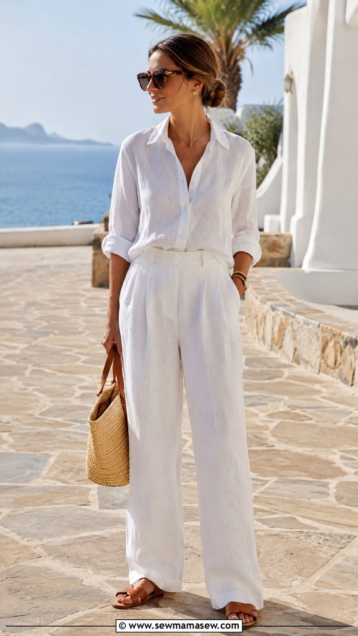 White Linen Matching Set Resort Outfit - 25 seasonal resort vacation outfit ideas