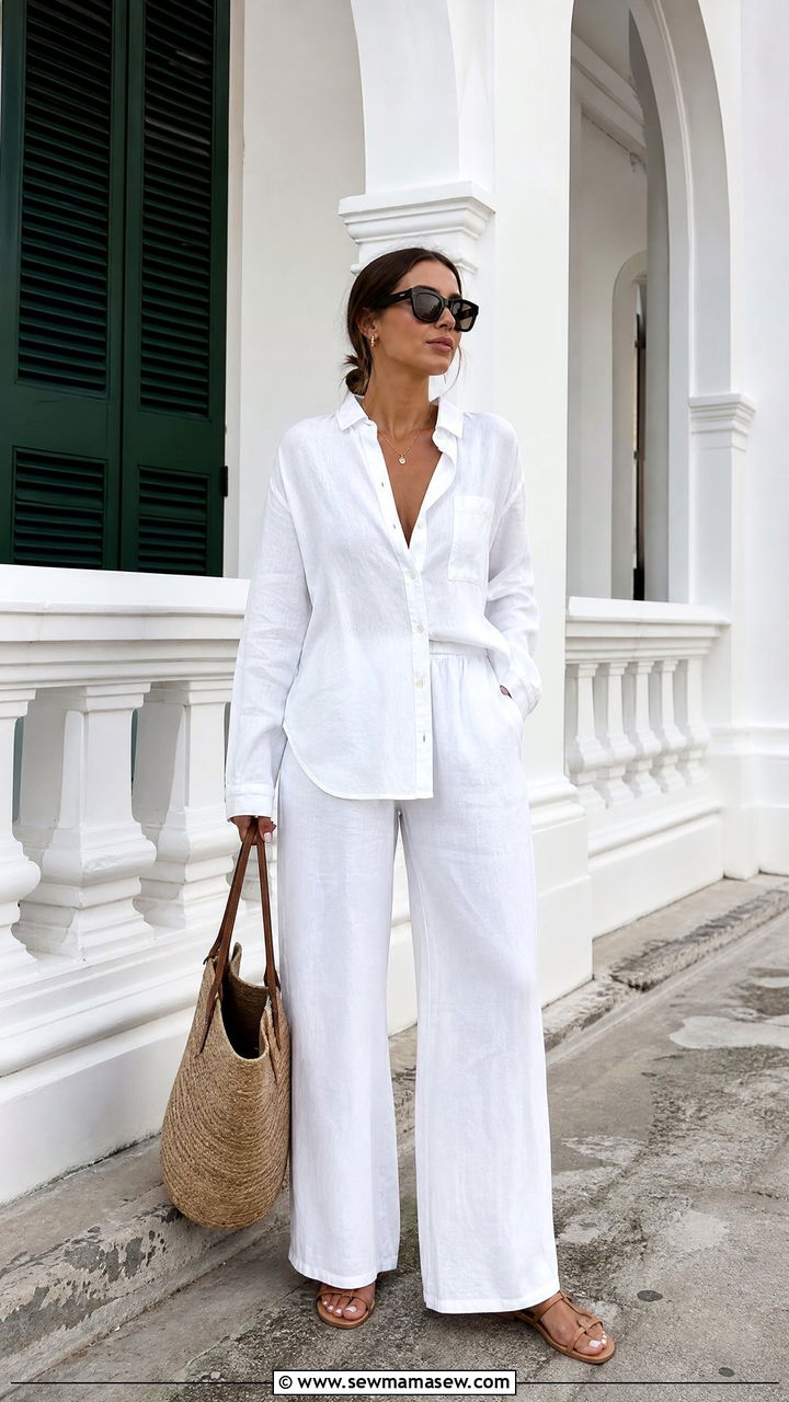White Linen Matching Set With Flat Sandals - 40 What to wear in Barbados