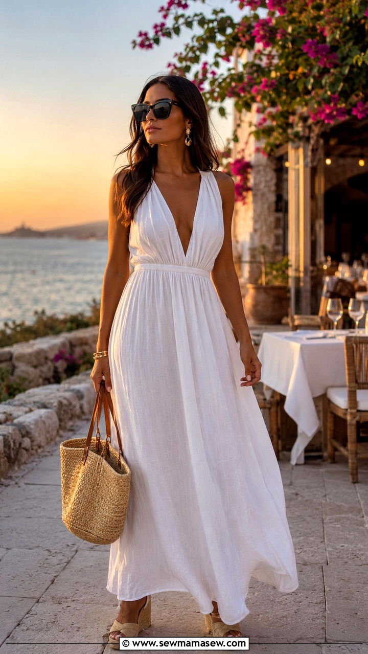 White Linen Maxi Dress Outfit - 20 cute coastal grandmother outfits