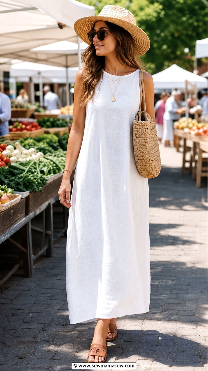White Linen Maxi Dress Summer Outfit - 30 summer maxi dress outfit ideas