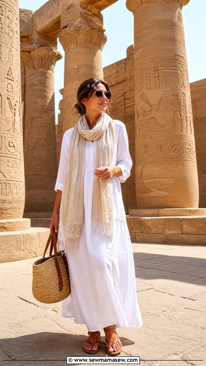 White Linen Maxi Dress With Scarf - 20 Aswan outfit ideas