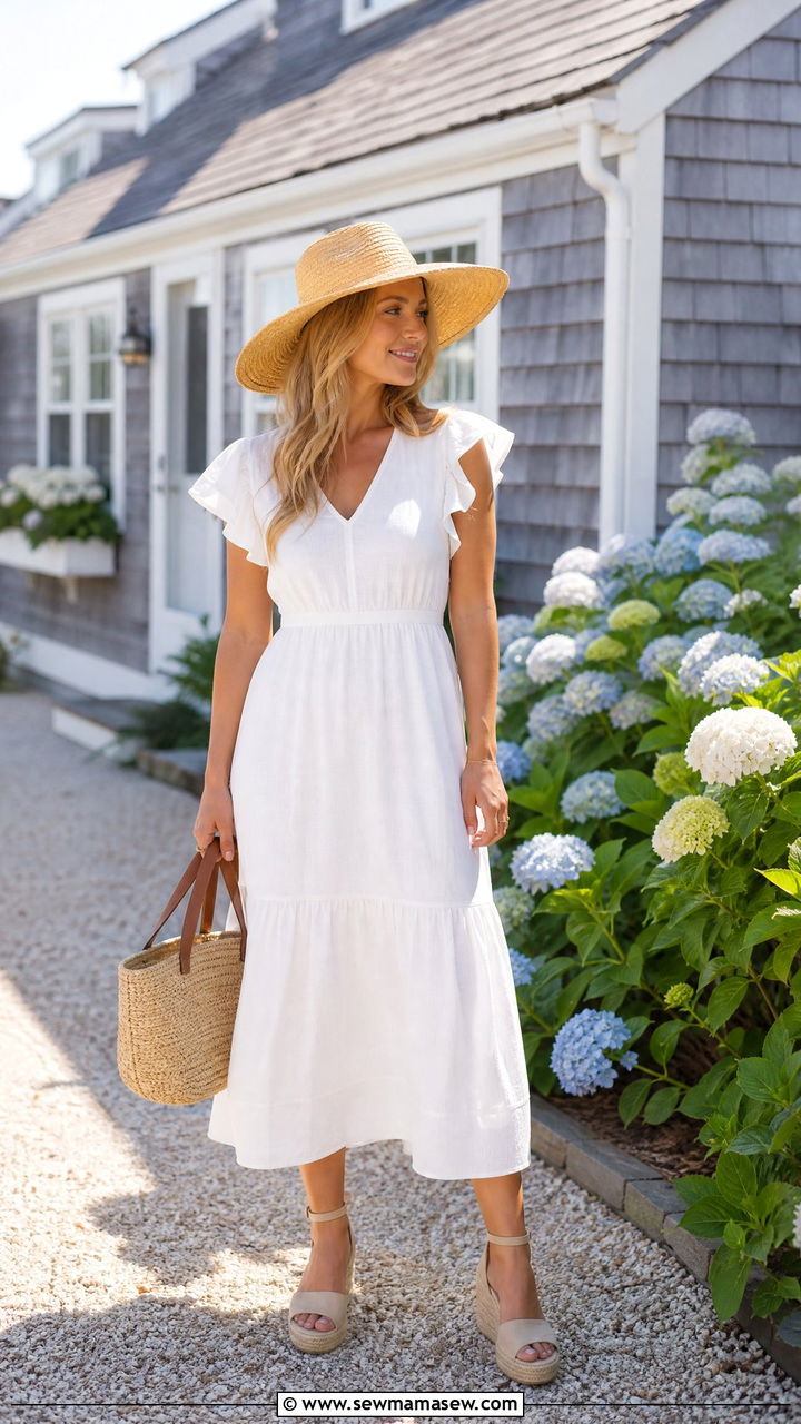 White Linen Midi Dress Cape Cod Summer - 25 Old money outfit ideas for Cape Cod