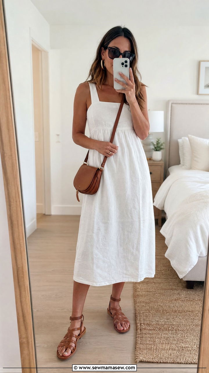 White Linen Midi Dress With Flat Gladiator Sandals - 25 How to style gladiator sandals