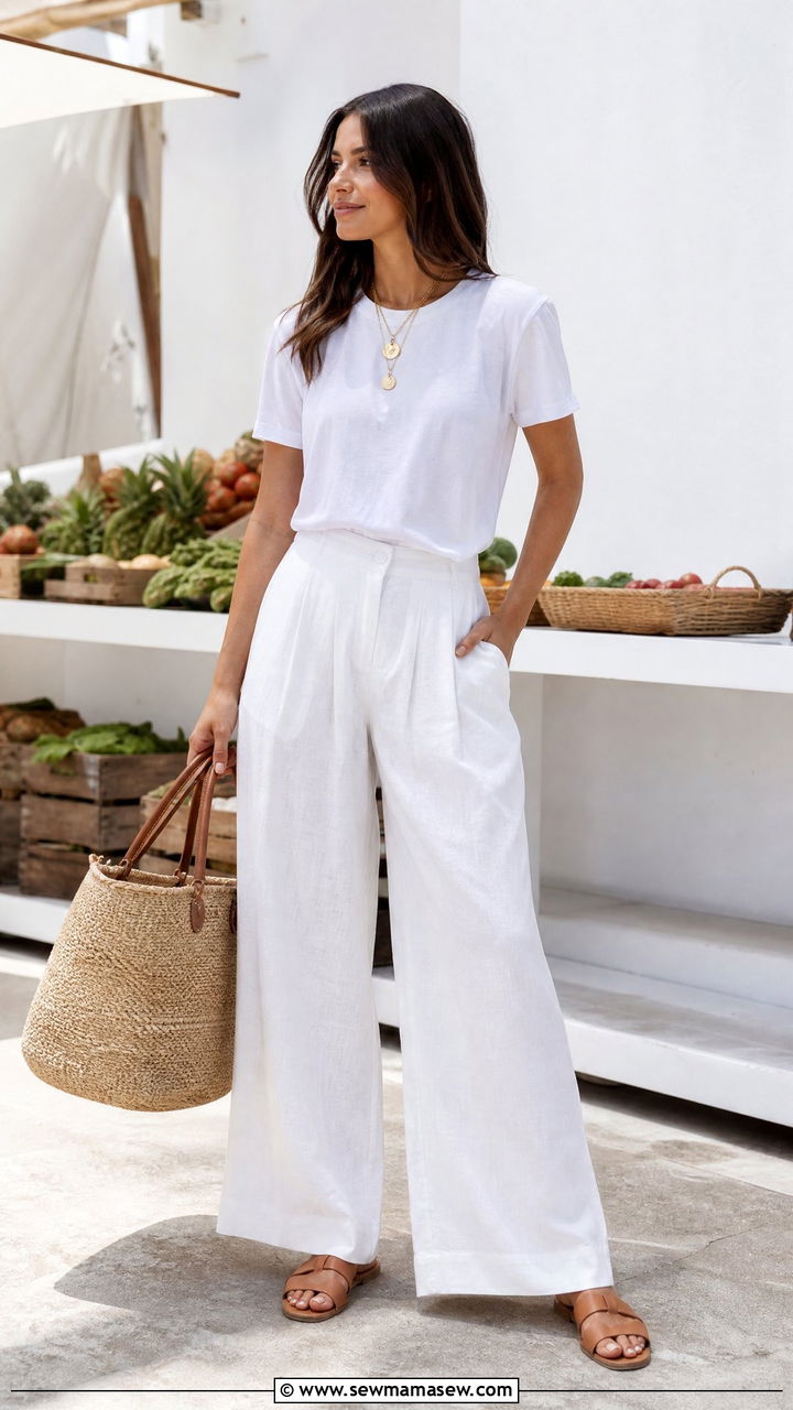 White Linen Pants Outfit With White Tee - 25 linen pants outfits inspo