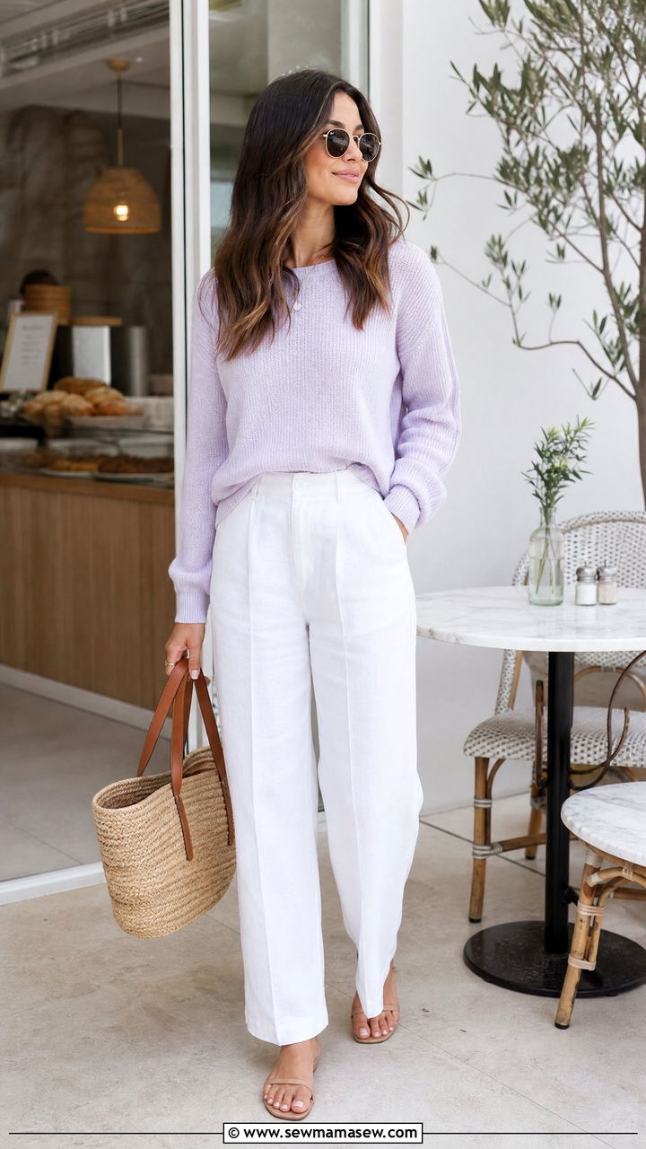 White Linen Pants With A Lightweight Knit Sweater - 25 How to style linen pants in spring