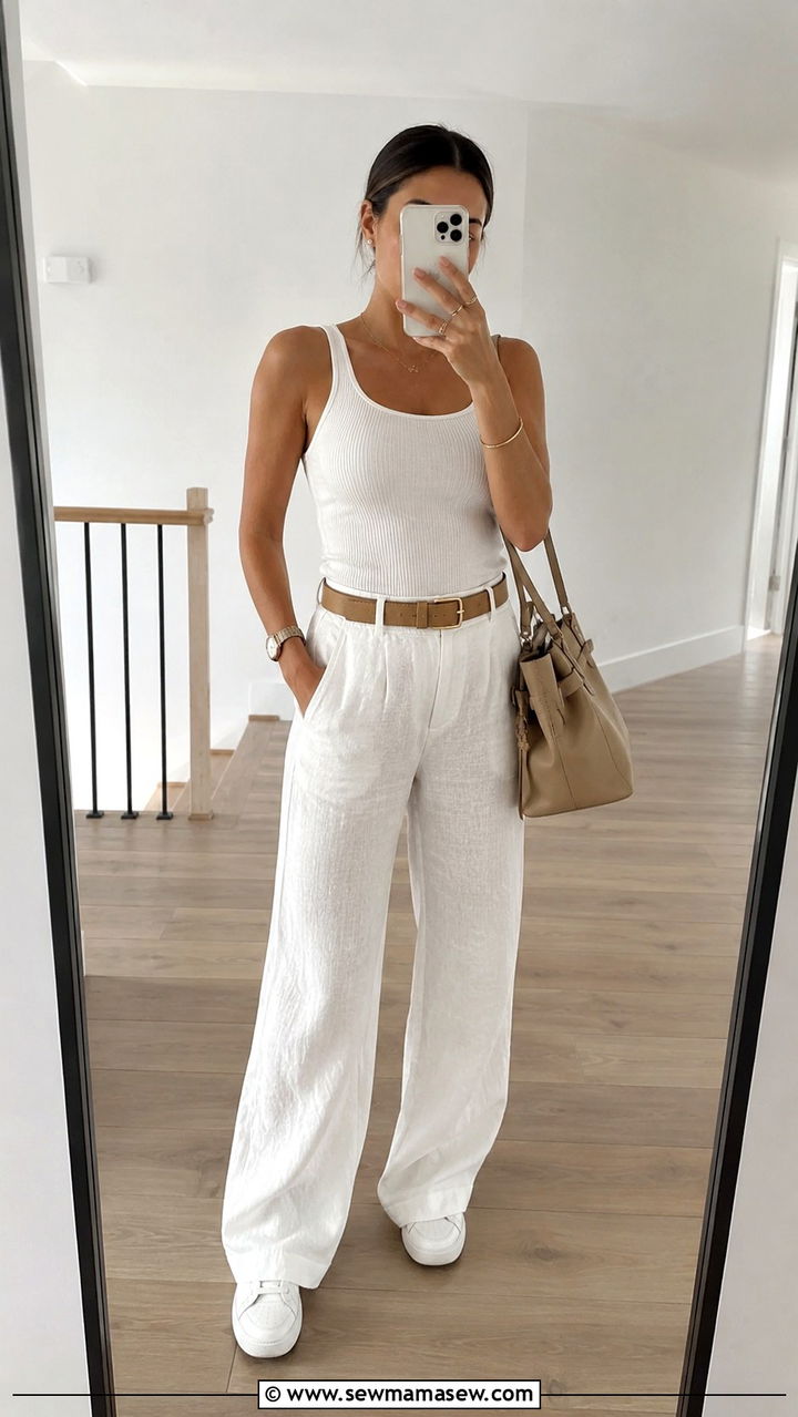 White Linen Pants and White Tank Top - 25 White linen pants outfit ideas