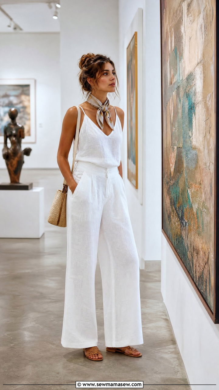 White Linen Pants and White Top for Mauritius Art Gallery Visit - 35 Mauritius outfit ideas
