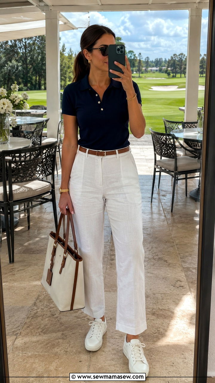 White Linen Pants with Polo Shirt - 25 White linen pants outfit ideas