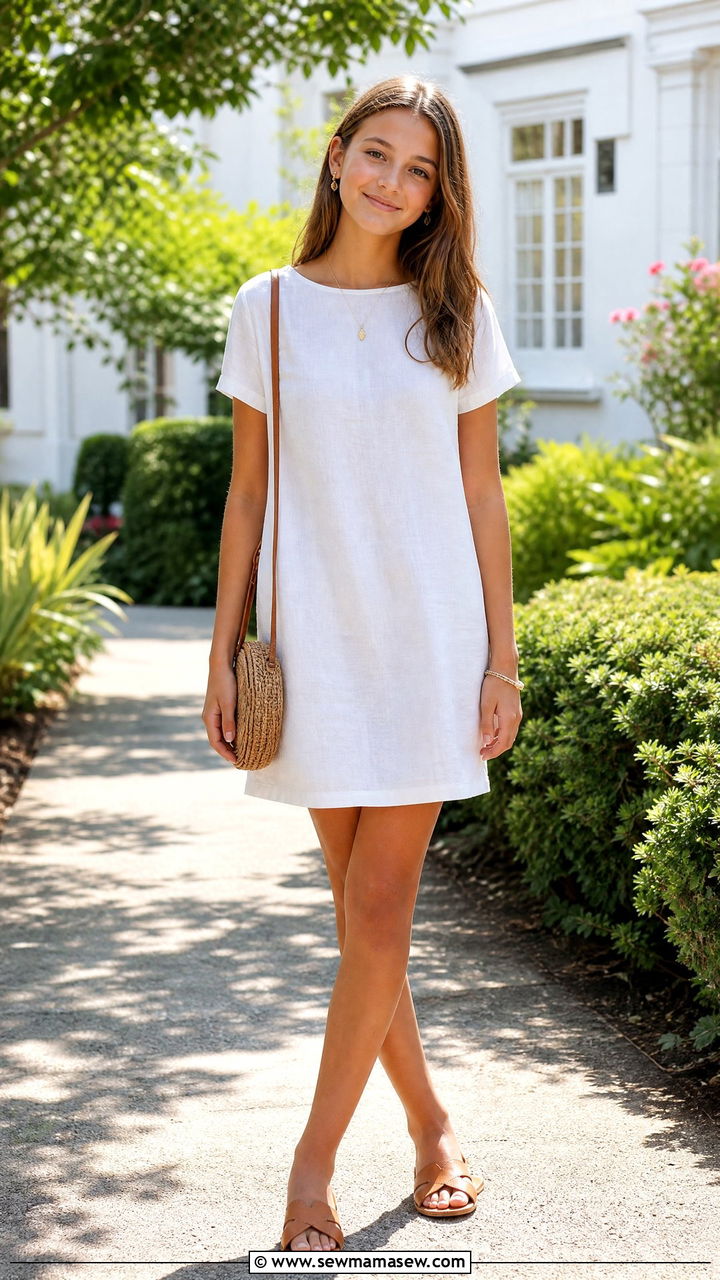 White Linen Shift Dress - 30 School outfit ideas for teens hot weather