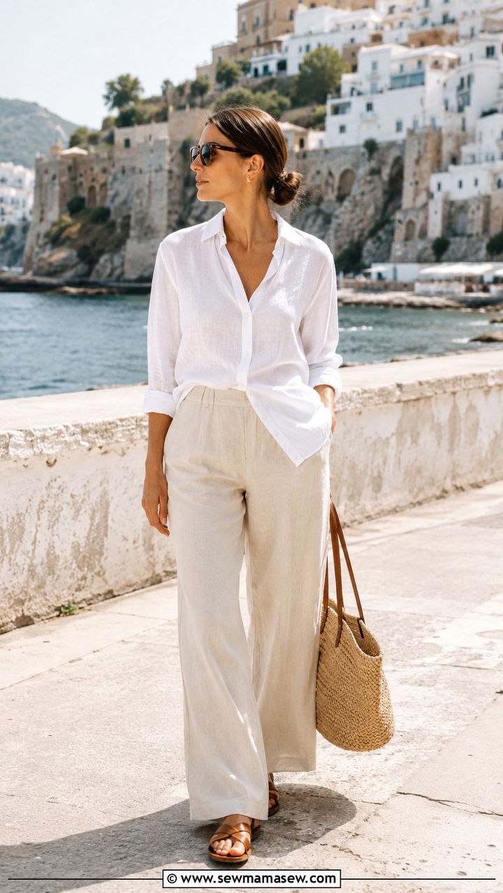 White Linen Shirt and Wide Leg Linen Pants - 25 Old money outfit ideas budget